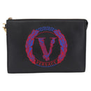 VERSACE Clutch Bag Leather Black Gold Auth 210078A-2