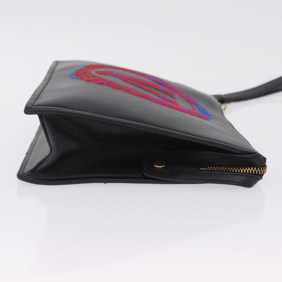 VERSACE Clutch Bag Leather Black Gold Auth 210078A