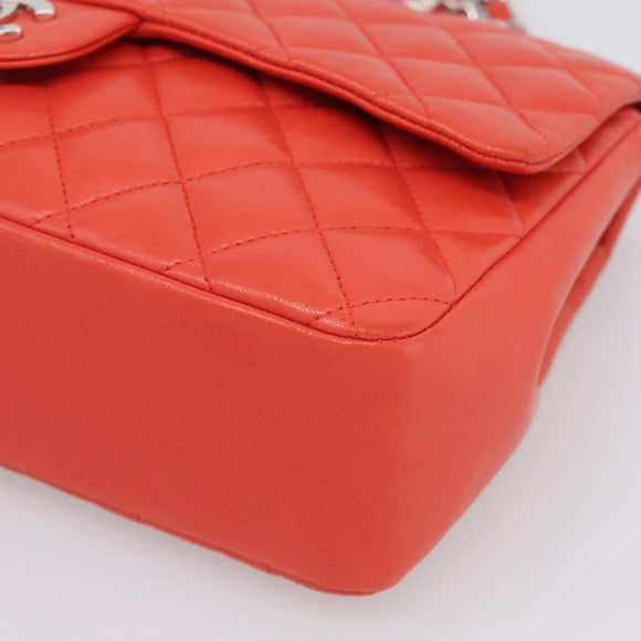 CHANEL Matelasse 25 Chain Shoulder Bag Lamb Skin Red Silver CC Auth 210079SM