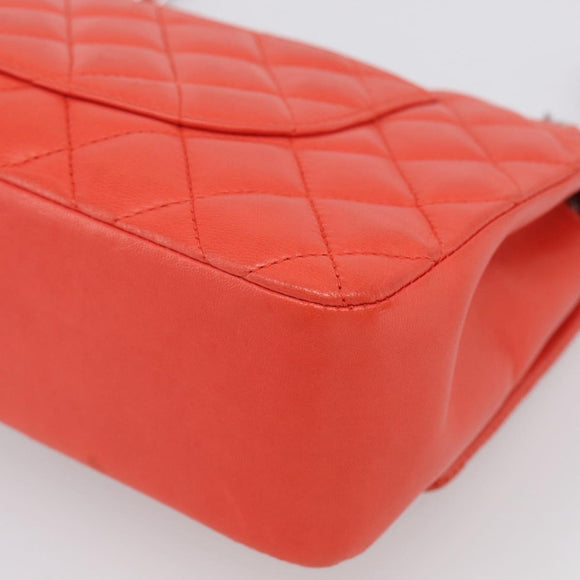 CHANEL Matelasse 25 Chain Shoulder Bag Lamb Skin Red Silver CC Auth 210079SM