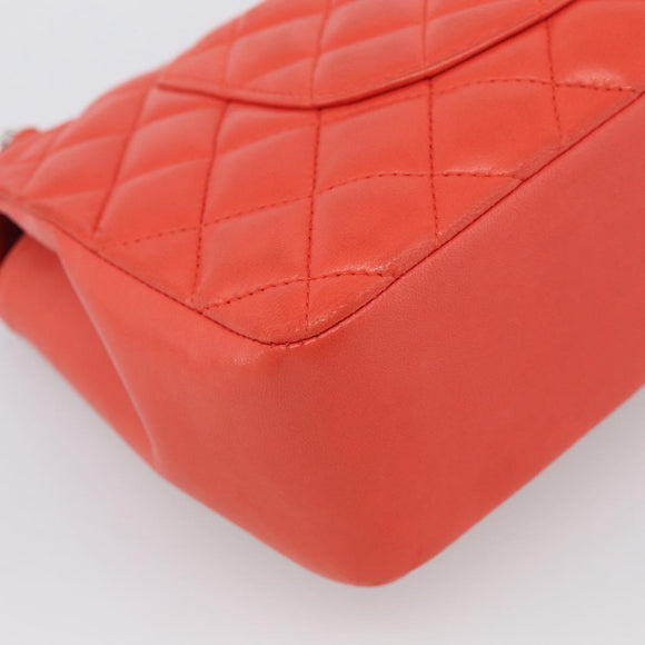 CHANEL Matelasse 25 Chain Shoulder Bag Lamb Skin Red Silver CC Auth 210079SM