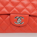 CHANEL Matelasse 25 Chain Shoulder Bag Lamb Skin Red Silver CC Auth 210079SM-18