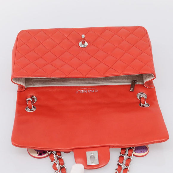 CHANEL Matelasse 25 Chain Shoulder Bag Lamb Skin Red Silver CC Auth 210079SM