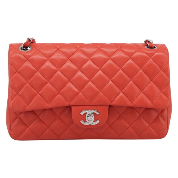 CHANEL Matelasse 25 Chain Shoulder Bag Lamb Skin Red Silver CC Auth 210079SM