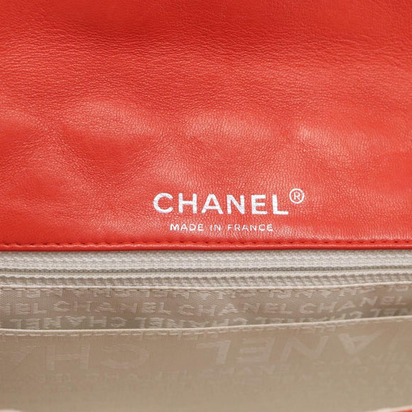 CHANEL Matelasse 25 Chain Shoulder Bag Lamb Skin Red Silver CC Auth 210079SM