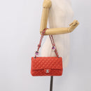 CHANEL Matelasse 25 Chain Shoulder Bag Lamb Skin Red Silver CC Auth 210079SM-31