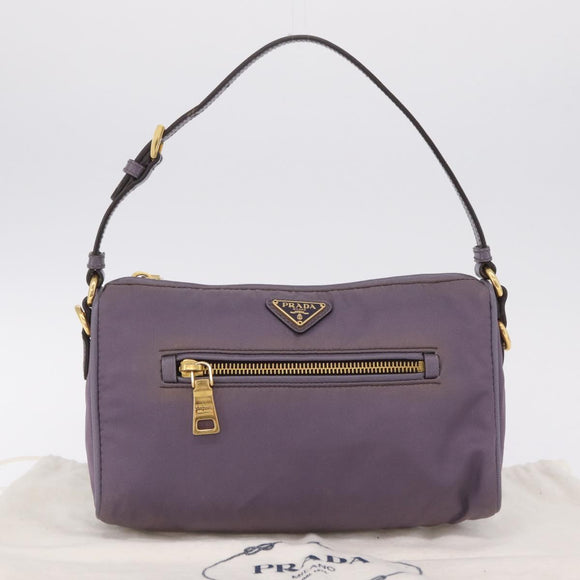PRADA Hand Bag Nylon Purple Gold Auth 210080A