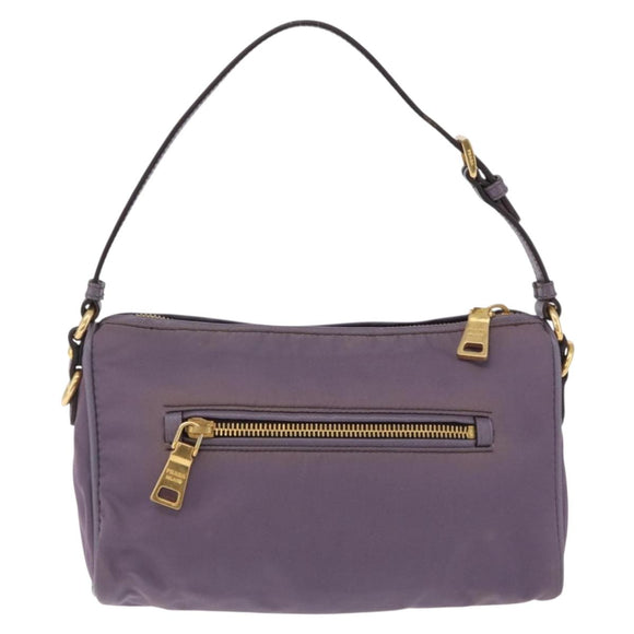 PRADA Hand Bag Nylon Purple Gold Auth 210080A