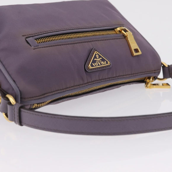 PRADA Hand Bag Nylon Purple Gold Auth 210080A