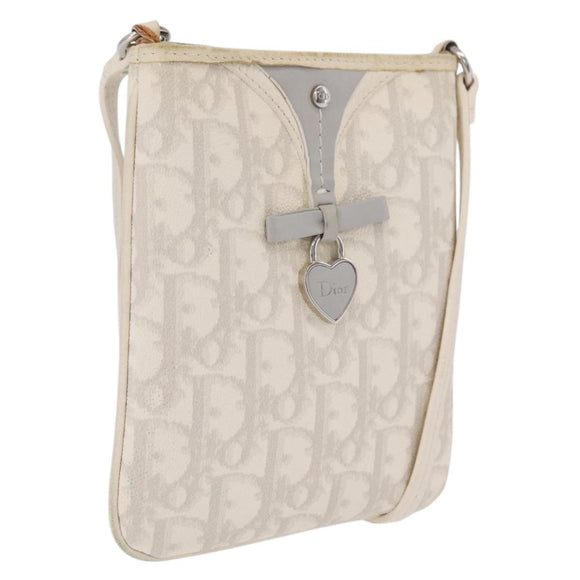 Christian Dior Trotter Canvas Romantic Shoulder Bag PVC White Silver Auth 210088