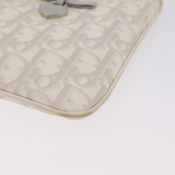 Christian Dior Trotter Canvas Romantic Shoulder Bag PVC White Silver Auth 210088