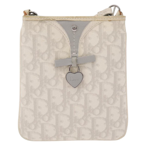 Christian Dior Trotter Canvas Romantic Shoulder Bag PVC White Silver Auth 210088