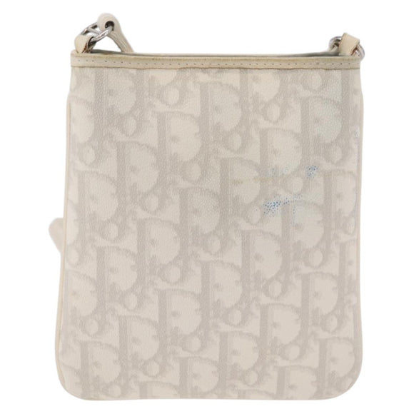 Christian Dior Trotter Canvas Romantic Shoulder Bag PVC White Silver Auth 210088