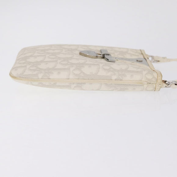 Christian Dior Trotter Canvas Romantic Shoulder Bag PVC White Silver Auth 210088