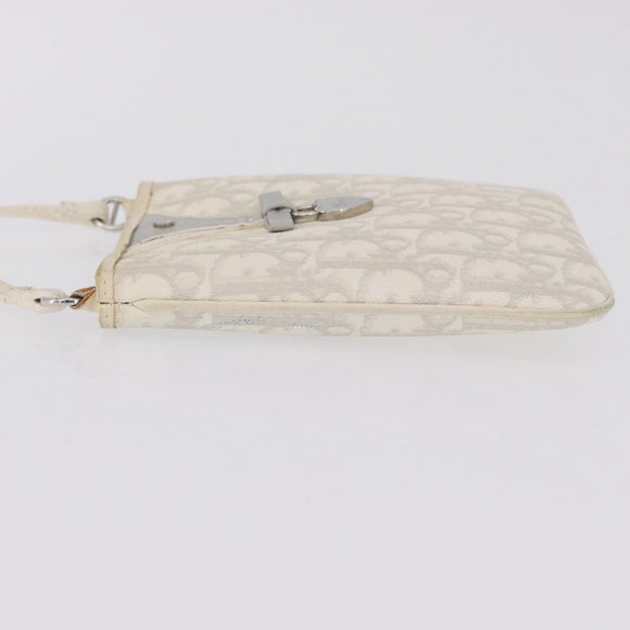 Christian Dior Trotter Canvas Romantic Shoulder Bag PVC White Silver Auth 210088