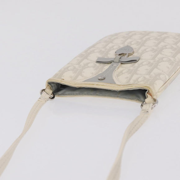 Christian Dior Trotter Canvas Romantic Shoulder Bag PVC White Silver Auth 210088