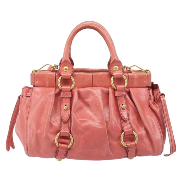 Miu Miu Hand Bag Leather 2way Pink Gold Auth 210090V