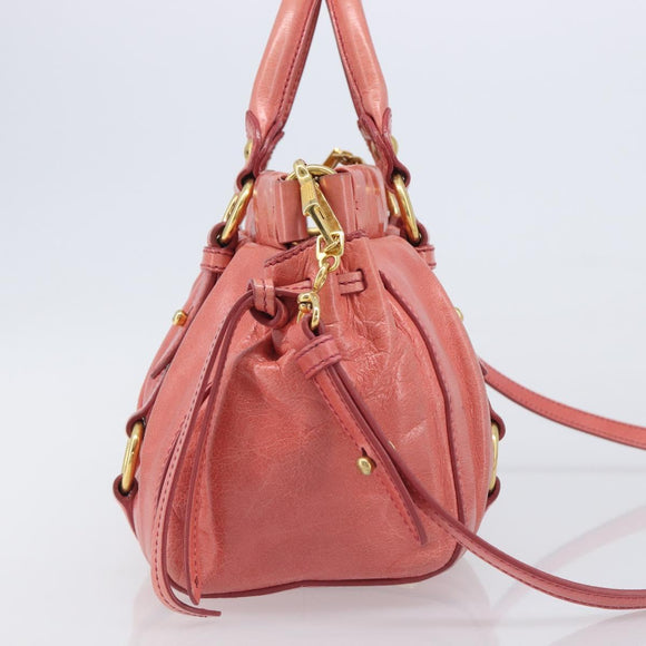 Miu Miu Hand Bag Leather 2way Pink Gold Auth 210090V