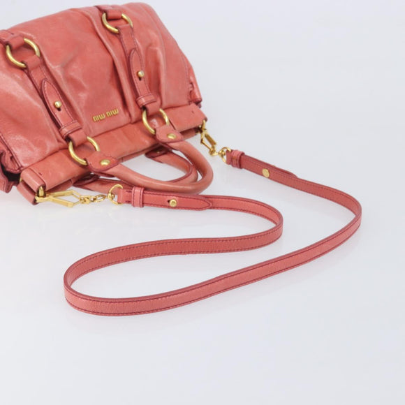 Miu Miu Hand Bag Leather 2way Pink Gold Auth 210090V
