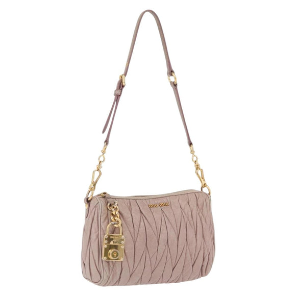 Miu Miu Matelasse Shoulder Bag Leather Pink Gold Auth 210096