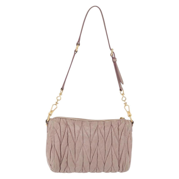 Miu Miu Matelasse Shoulder Bag Leather Pink Gold Auth 210096