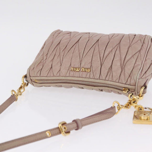 Miu Miu Matelasse Shoulder Bag Leather Pink Gold Auth 210096