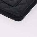 CHANEL Cambon Line Matelasse Long Wallet Leather Black Silver CC Auth 210097-10