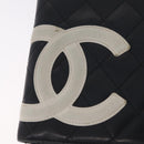 CHANEL Cambon Line Matelasse Long Wallet Leather Black Silver CC Auth 210097-13