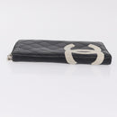 CHANEL Cambon Line Matelasse Long Wallet Leather Black Silver CC Auth 210097-5