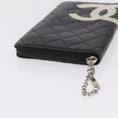 CHANEL Cambon Line Matelasse Long Wallet Leather Black Silver CC Auth 210097-6
