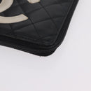 CHANEL Cambon Line Matelasse Long Wallet Leather Black Silver CC Auth 210097-9