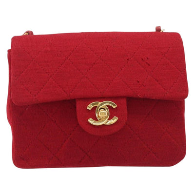 CHANEL Matelasse Chain Shoulder Bag Cotton Red Gold CC Auth 210108 - 0