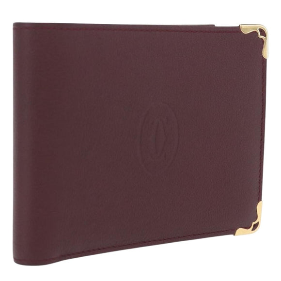 Cartier Wallet Leather Bordeaux Gold Auth 210114V