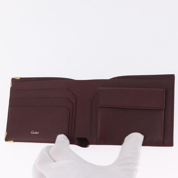 Cartier Wallet Leather Bordeaux Gold Auth 210114V
