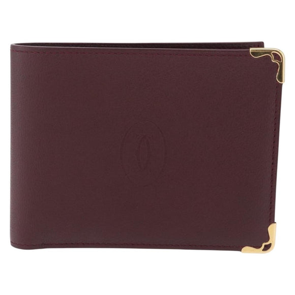 Cartier Wallet Leather Bordeaux Gold Auth 210114V