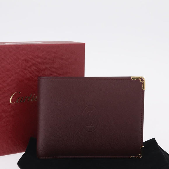 Cartier Wallet Leather Bordeaux Gold Auth 210114V
