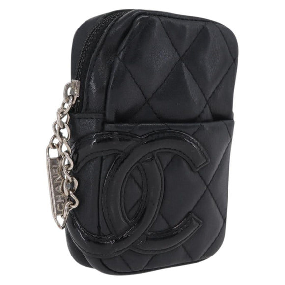 CHANEL Cambon Line Matelasse Pouch Leather Black Silver CC Auth 210116