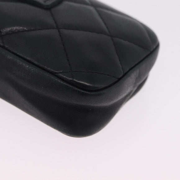 CHANEL Cambon Line Matelasse Pouch Leather Black Silver CC Auth 210116