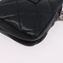 CHANEL Cambon Line Matelasse Pouch Leather Black Silver CC Auth 210116-11