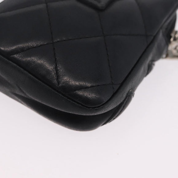 CHANEL Cambon Line Matelasse Pouch Leather Black Silver CC Auth 210116