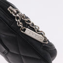 CHANEL Cambon Line Matelasse Pouch Leather Black Silver CC Auth 210116-12