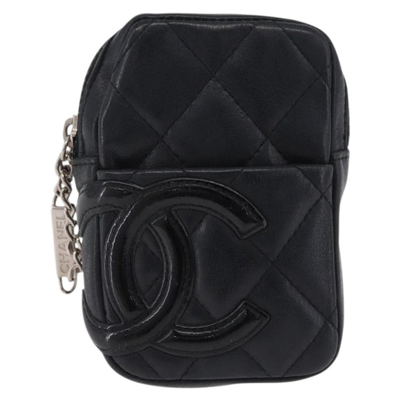 CHANEL Cambon Line Matelasse Pouch Leather Black Silver CC Auth 210116