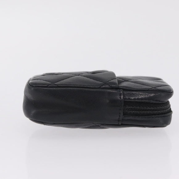 CHANEL Cambon Line Matelasse Pouch Leather Black Silver CC Auth 210116