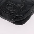 CHANEL Cambon Line Matelasse Pouch Leather Black Silver CC Auth 210116-8