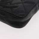 CHANEL Cambon Line Matelasse Pouch Leather Black Silver CC Auth 210116-9