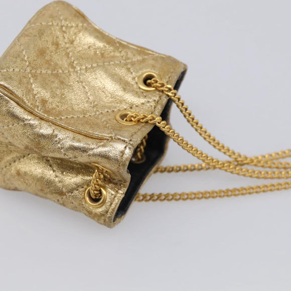 CHANEL Chain Shoulder Pouch Matelasse Pouch Leather Gold CC Auth 210117