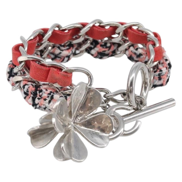 CHANEL Bracelet Tweed Multicolor Silver CC Auth 210120V