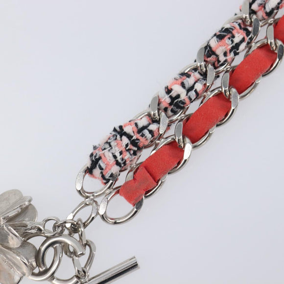 CHANEL Bracelet Tweed Multicolor Silver CC Auth 210120V