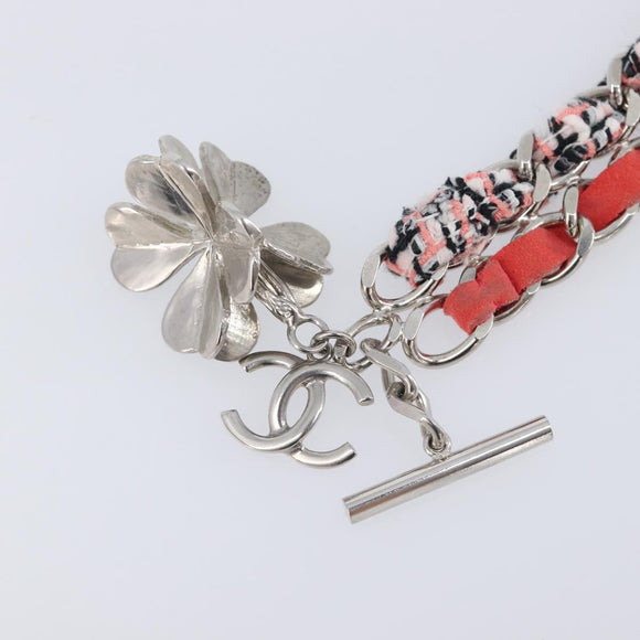 CHANEL Bracelet Tweed Multicolor Silver CC Auth 210120V