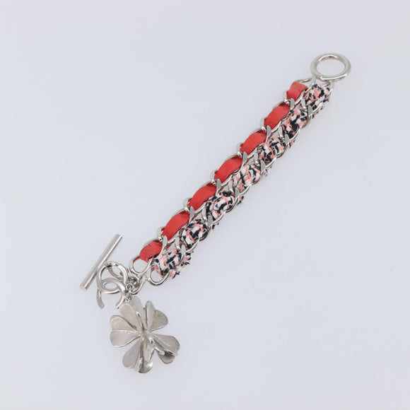 CHANEL Bracelet Tweed Multicolor Silver CC Auth 210120V